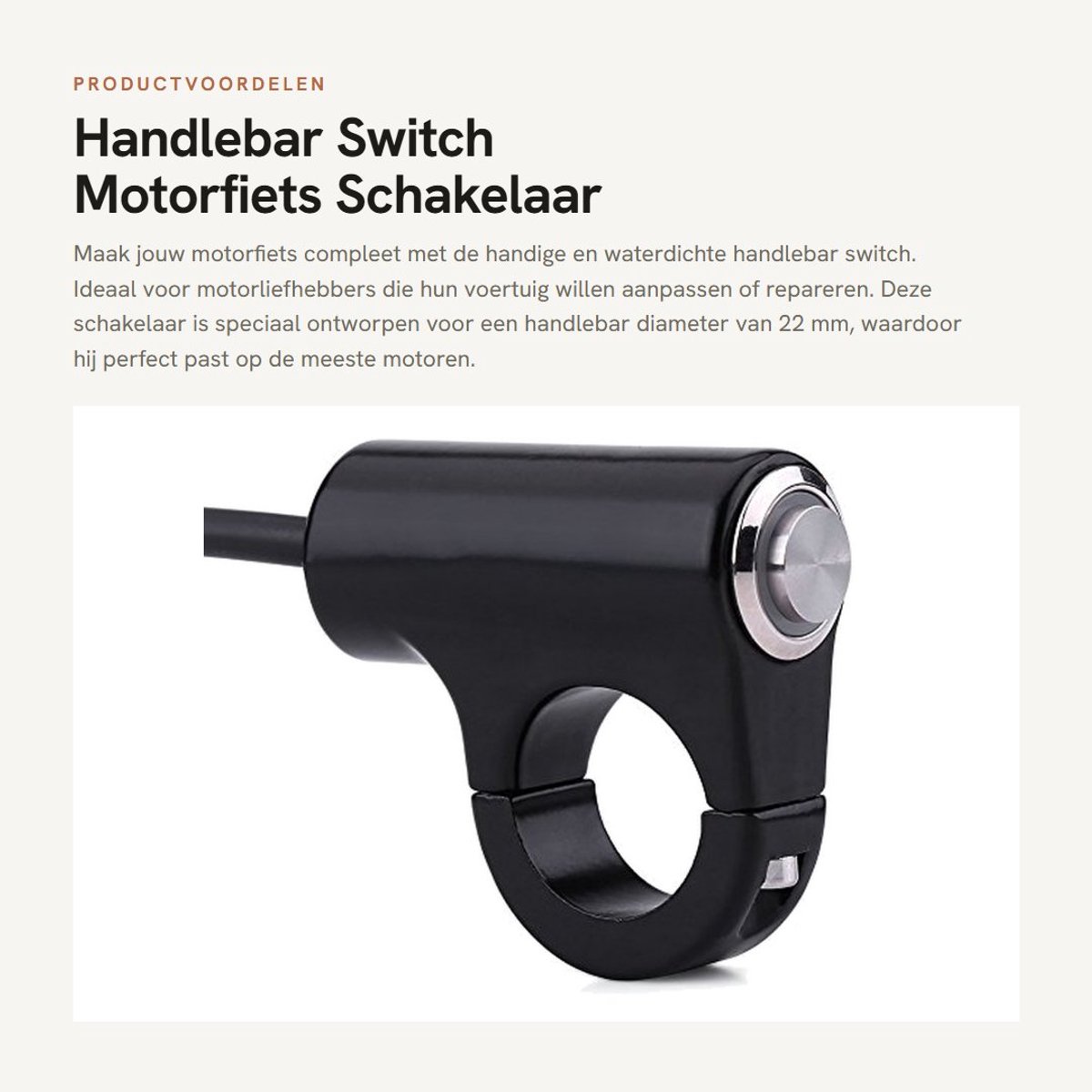 Dailygoods - Handlebar Switch - Motorfiets Schakelaar - Waterdicht - 22mm - Duurzaam - Handige Drukknop - Geschikt voor de meeste motoren