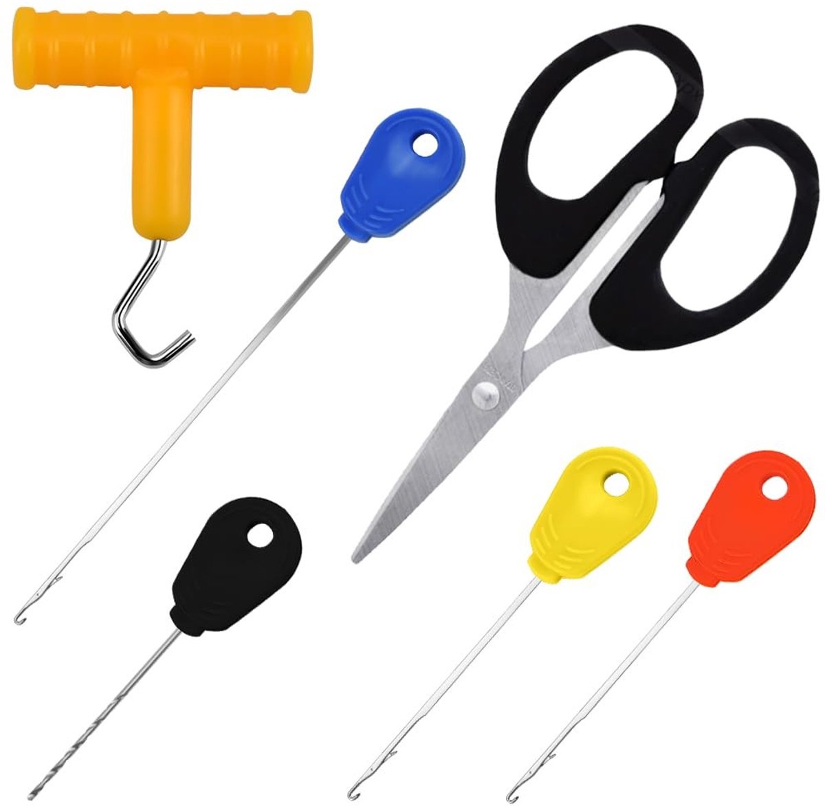 Dailygoods- Visaccessoires 6 Stuks - Boilie Naaldenset - Pelletboor - Snoerschaar - Aasnaald - Draagbare Gereedschapsset - Roestvrij Staal - Karpervisgerei