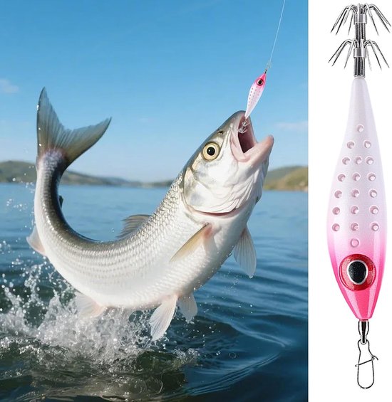 Kunstaas voor inktvis - Vis lokker - Vissen op zee - Dubbel parapluframe - 10 cm - Fosforescerend — afbeelding 5