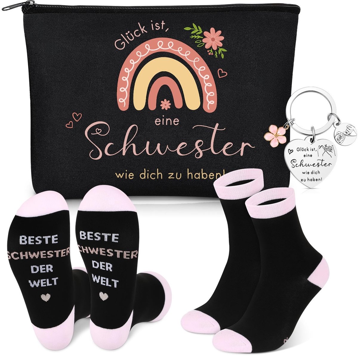 Dailygoods- Zuscadeau Set - Toilettas/Sleutelhanger/Sokken - Cadeauset Vrouwen - Emotionele Verbinding - Verjaardag/Kerstmis/Afstuderen