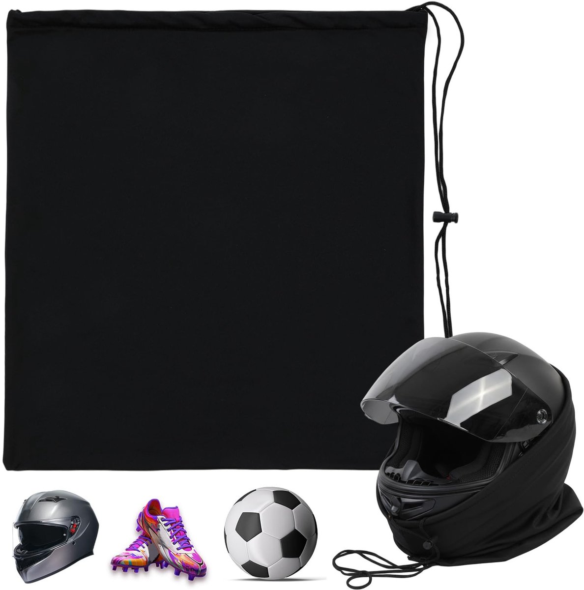Dailygoods- Helmtas met trekkoordvergrendeling - Zwart - Polyester - Lichtgewicht - Grote capaciteit - 44 x 48 cm - Helmhoes