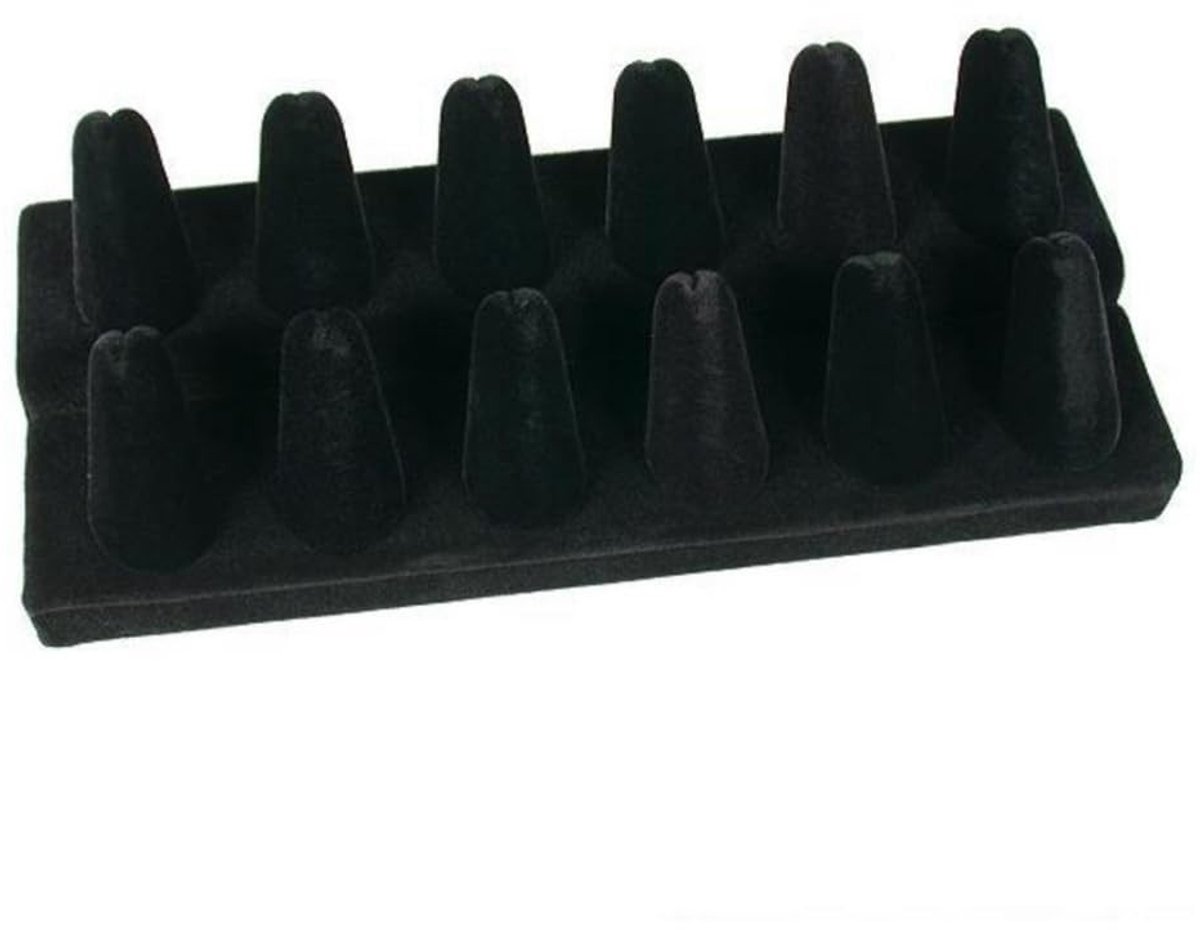 Dailygoods- Ringenhouder Zwart Fluweel - 2 Laags - Ring Display - Sieradenhouder - Sieradenstandaard voor Kettingen - Stevige Houten Basis