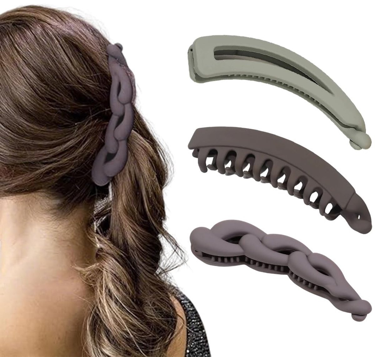 Dailygoods- Bananenclip Groot - 3 Stuks - Vintage - Antislip - Voor Dames - Elegant en Veelzijdig - Geschikt voor Dik Haar - Haarklem