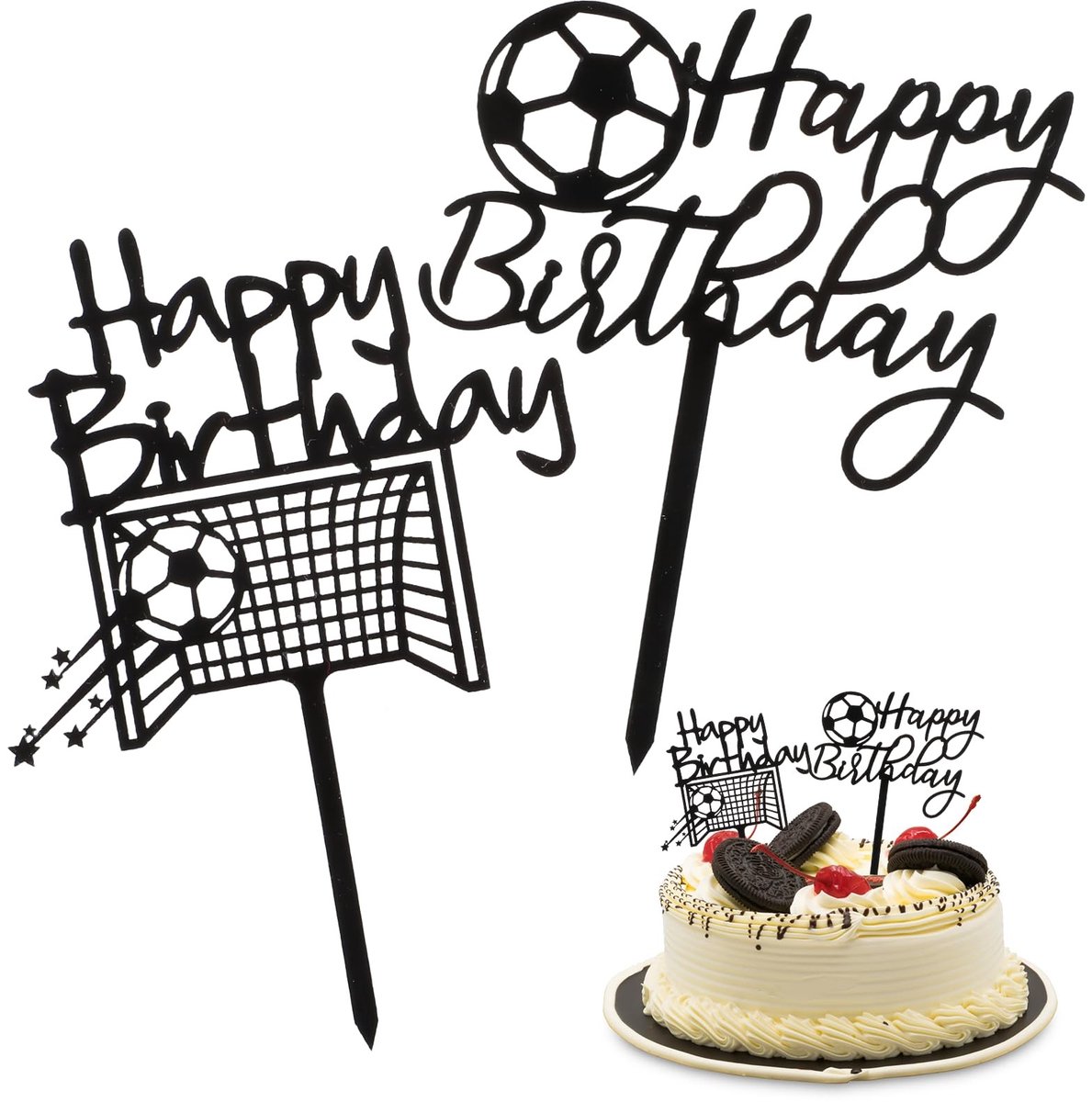 Dailygoods- Taartdecoratie Voetbal - Taarttoppers 2 Stuks - Herbruikbare Decoratie - Hoogwaardige Acryl - Elegant Design - Perfect voor Verjaardagsfeesten