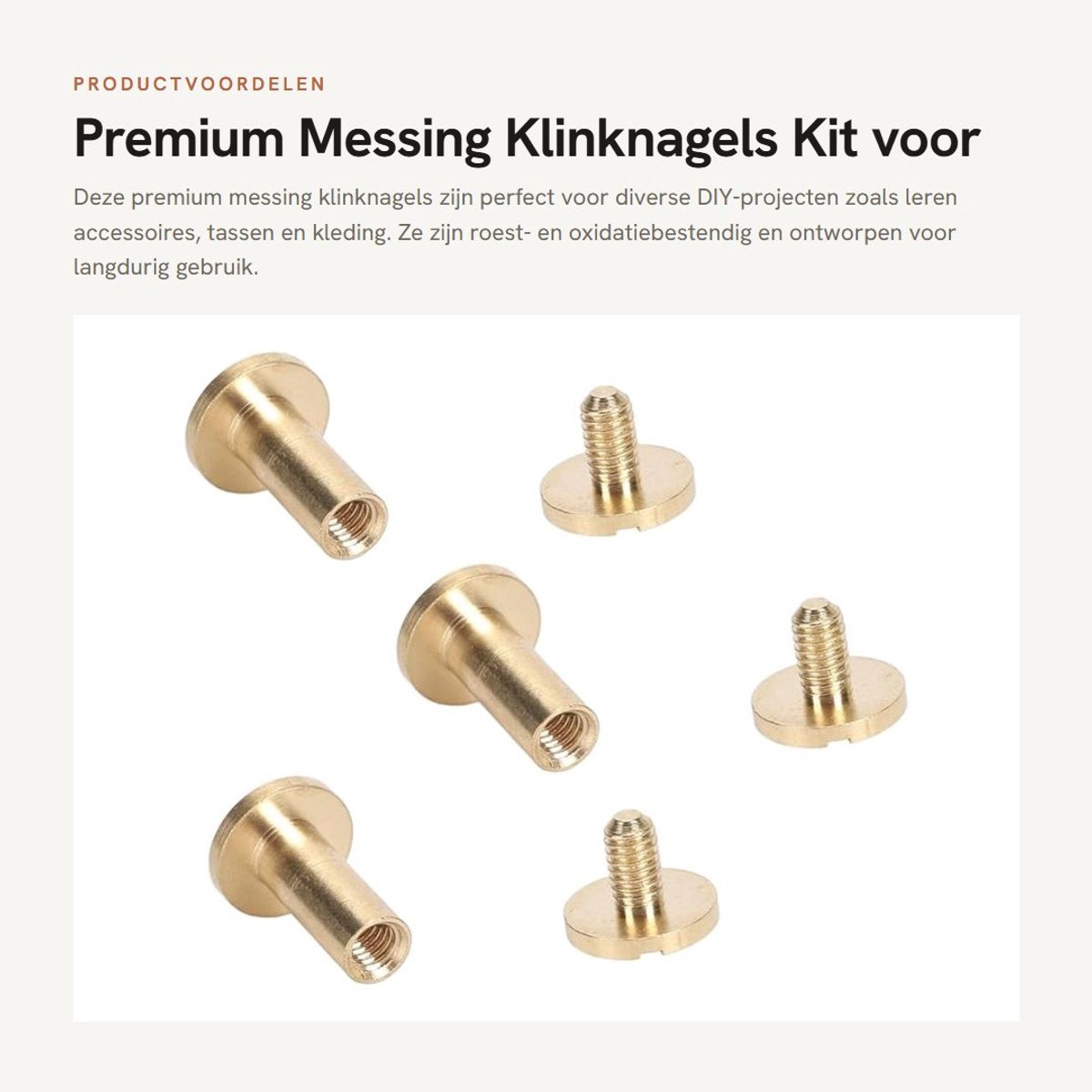 Dailygoods- Klinknagels Premium Kwaliteit - Messing Klinknagels - Decoratieve Klinknagels - Klinknagels voor Leer - Klinknagels voor Tassen - Eenvoudig Installatieproces - Decoratieve Nagels