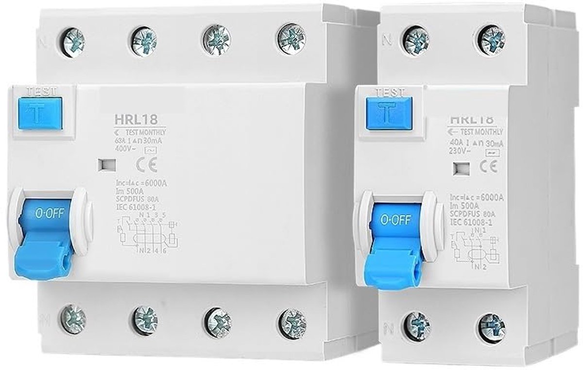 Stroomonderbreker - Aardlekschakelaar - Elektrische Veiligheid - Type AC - 63 A - Grijs