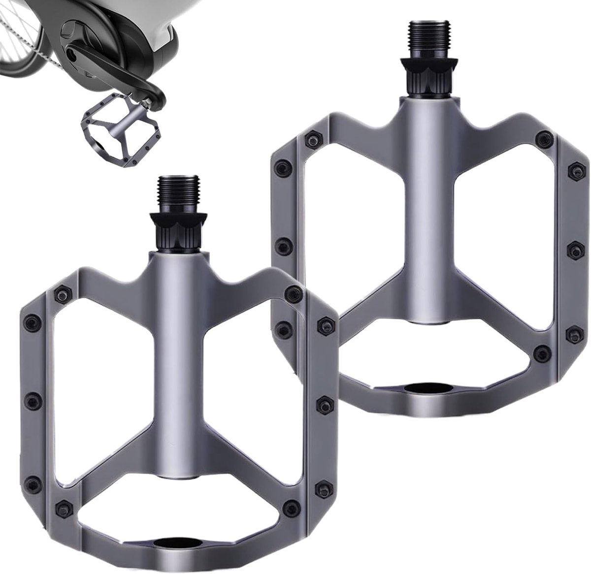 Fietspedalen - Nylon pedalen - Fietsen op de weg - Brede antislipplatforms - 13 x 10.5 cm - Grijs