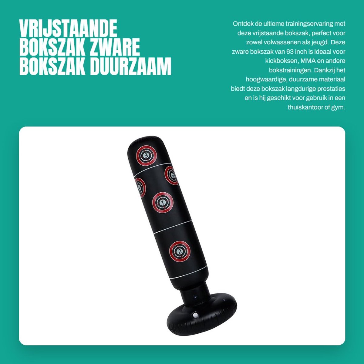 Dailygoods- Bokszak 160 cm - Vrijstaand - Zware Bokszak - Kickbokszak - Hoogwaardig PVC - Duurzaam ontwerp