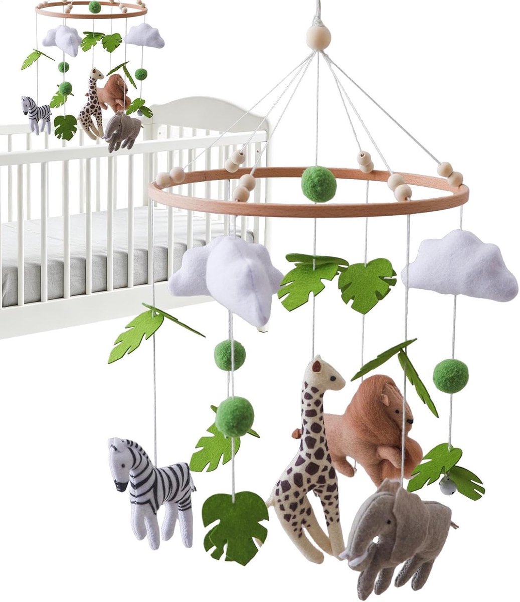 Ledikantmobiel Meisje - Dieren Decoratie - Babykamer Aankleden - Zacht Vilten Materiaal - 23 x 23 x 3 cm - Multicolor