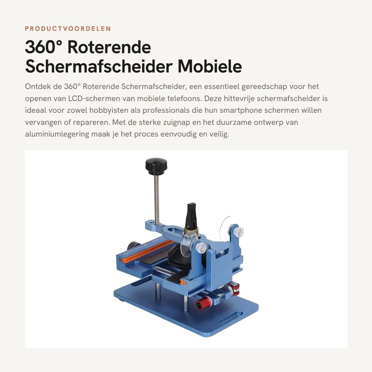 Dailygoods- Schermafscheider Hittevrije Oplossing - Mobiele Telefoons - Sterke Zuignap - Aluminiumlegering - Inclusief 4 Accessoires - Veilig Gebruik - Schermopener