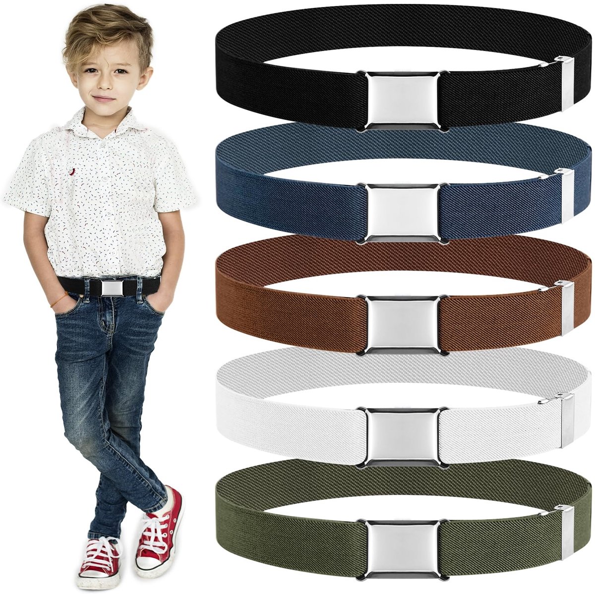 Dailygoods- Kinderriem Verstelbaar - 5 Stuks Kinderriemen - Elastische Riem - Kinderriem Jongens/Meisjes - Geschikt voor 2-13 Jaar - Diverse Kleuren - Jeansriem