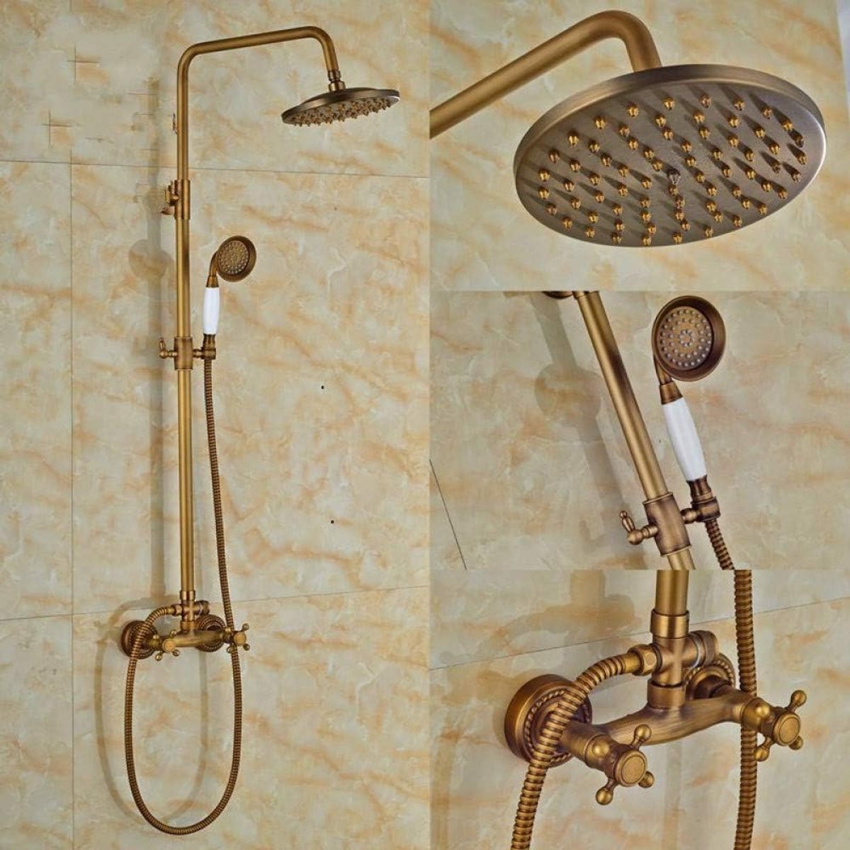 Doucheset Messing - Badkraan Rainshower - Verfrissende Douche - Verstelbare Pijpafstand -