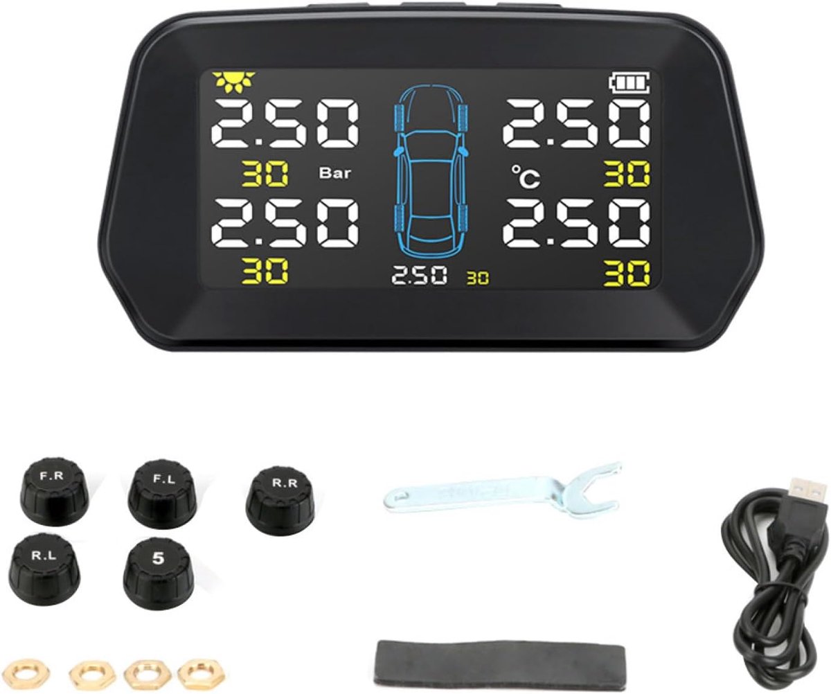 Bandenspanningsmonitor Systeem - Banden Druk Bewaking - Veilig Rijden - Real-time Monitoring - 5 Sensoren - Zwart