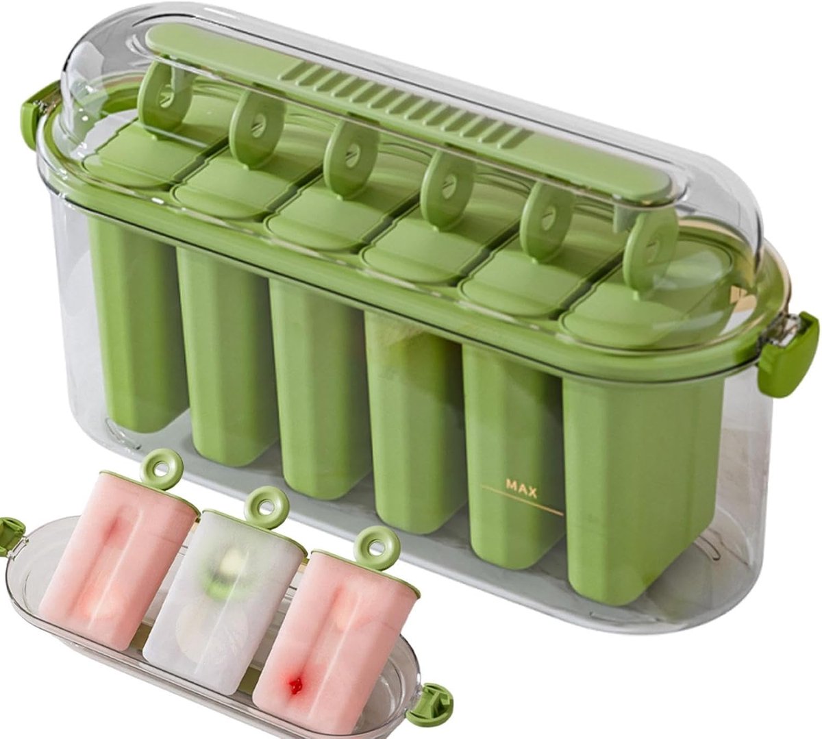 Waterijsjes Maker Mal - IJsjes Vorm - Zelf Desserts Maken - 6 Vakken Anti-aanbak - 26x8x13 cm - Groen
