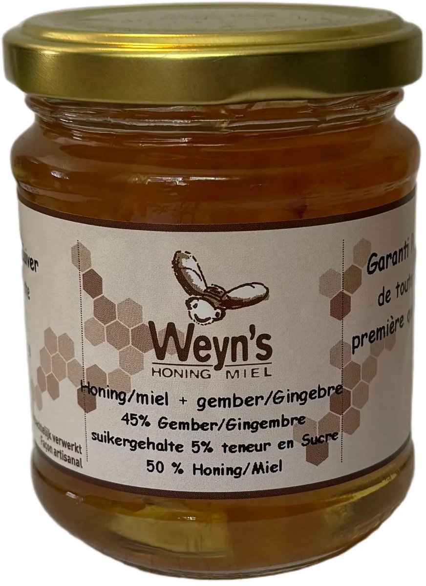 Honing met Gember België - 250g - Weyn's - Immuun Booster helpt tegen griep en verkoudheid
