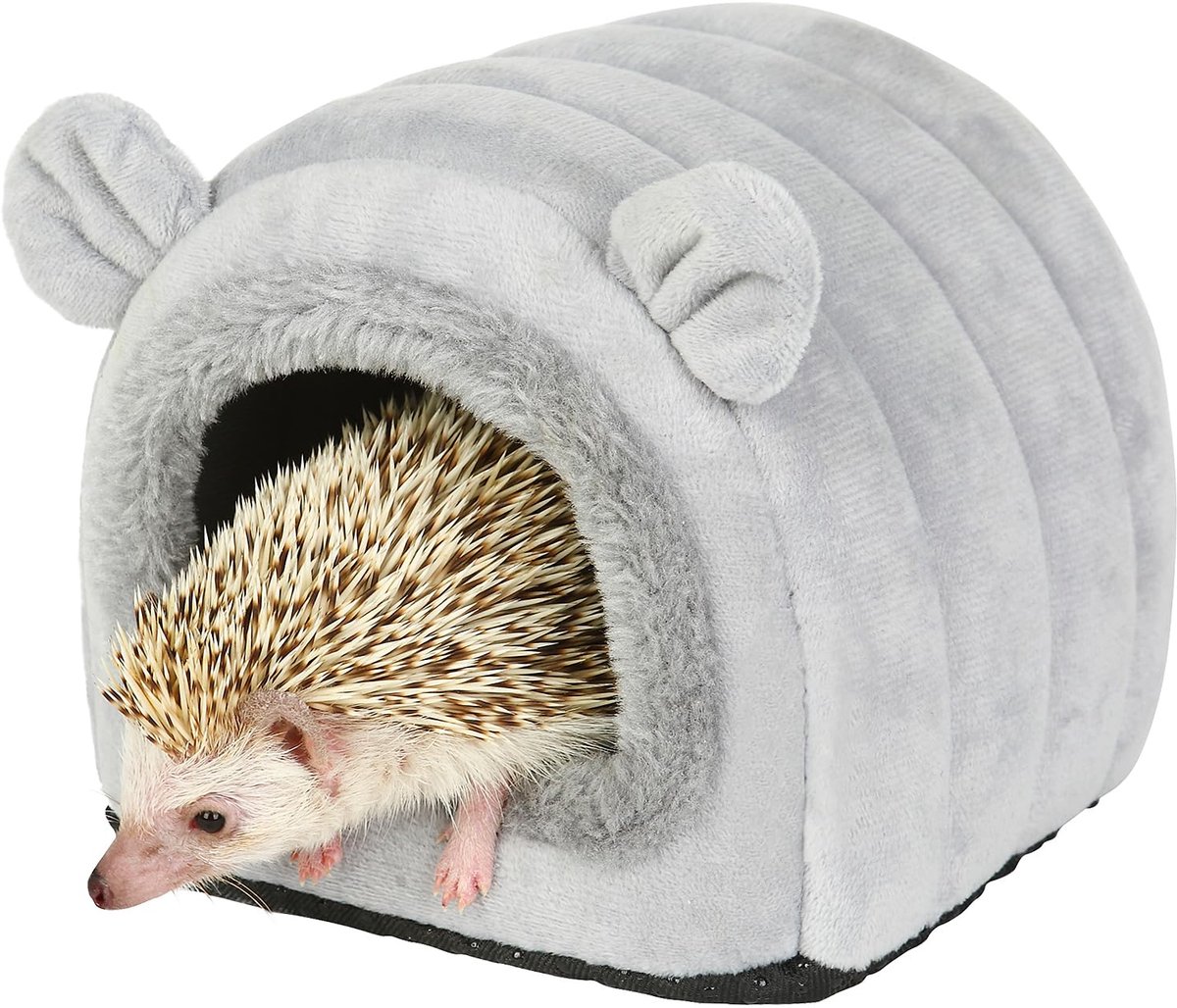 Pluche Egelhuis voor Kleine Huisdieren - Zachte Slaapgrot met Uitneembaar Kussen - Warm Schuilhuis voor Egel, Hamster en Cavia - Grijs