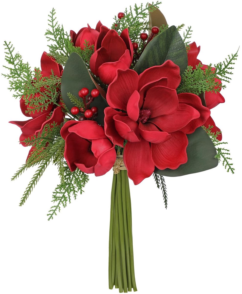 Dailygoods - Oairse Kunstbloemen Magnolia boeket kunstplant kerstboeket kerstdecoratie met