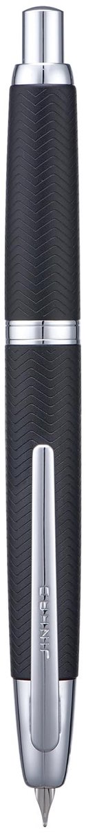 Jinhao 10 Serie Druk vulpen, golvend mat zwart chroom intrekbare fijne penpunt met inktconverter en metalen pennenbox set (zilveren clipversie)