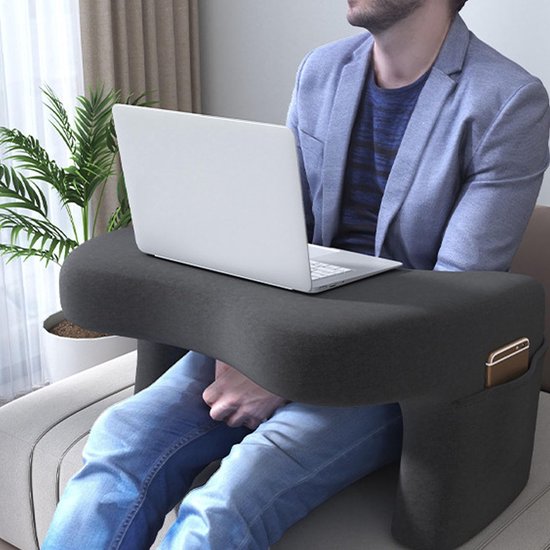 Dailygoods- Gaming Kussen Memory Foam - Multifunctioneel - Anti-slip - Arm- en Beenondersteuning - Zachte Sweatstof - Optimale Comfort - Laptophouder van Dailygoods — afbeelding 4