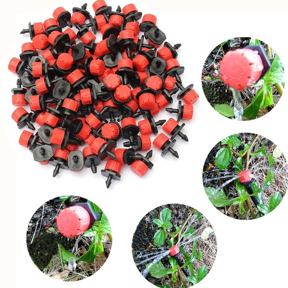 100 stuks-Druppelaar - Druppelirrigatieapparatuur - Druppelaar met 8 gaten - Verstelbare sproeikop - Tuinaccessoires - Geschikt voor landbouw - gazons - kassen - bloembedden - Rood - 1,5*2,5 cm
