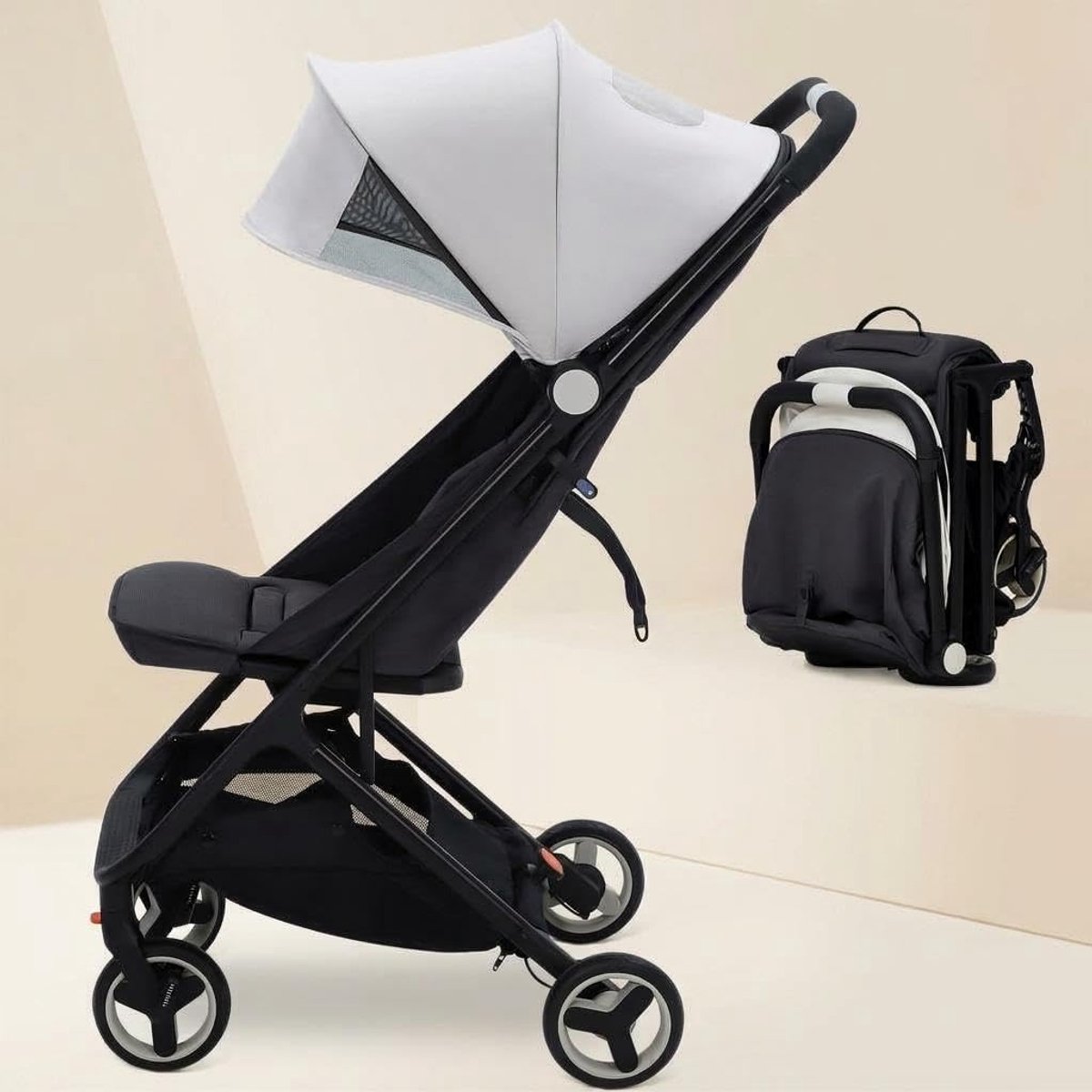 Tri-Fold Kinderwagen T20 - Compacte Opvouwbare Buggy 7,9kg met Ligfunctie - Lichtgewicht Baby Wagen voor Vliegtuig Handbagage - 0-4 Jaar tot 22kg - Grijs – foto 2