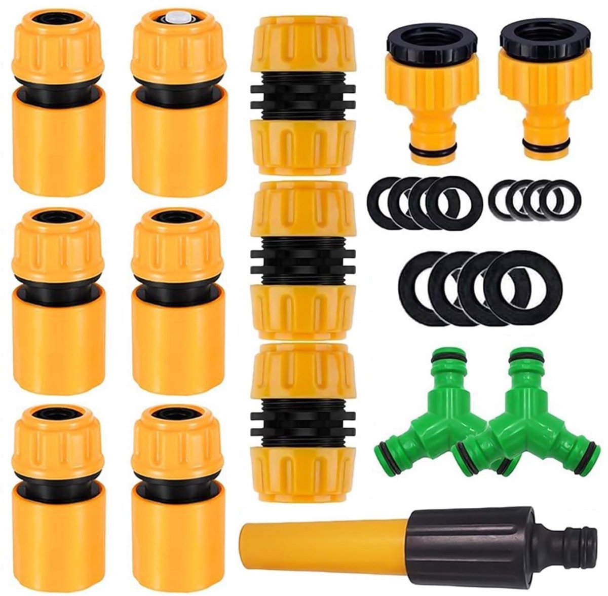 Dailygoods- Tuinslangset 14 Stuks - Slangkoppeling 1/2 Inch - Y-Connectoren - Verlengstukken - Duurzame Verbinding - Geschikt voor Tuinirrigatie - Tuinslangaccessoires