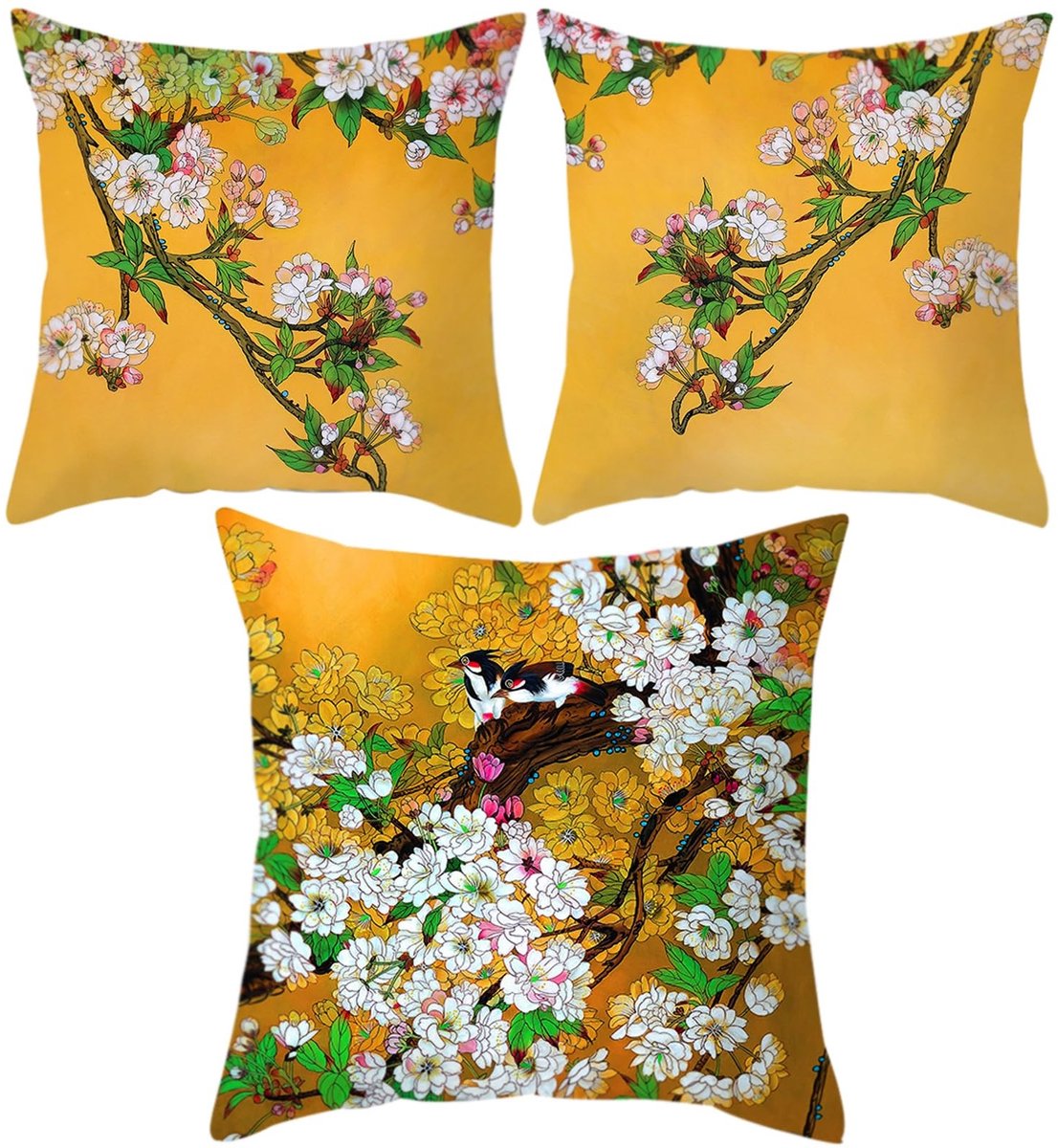 Dailygoods- Kussenslopen Set van 3 - 45 x 45 cm - Bloemenpatroon - Kussenhoezen - Decoratie voor Thuis - Polyestervezel