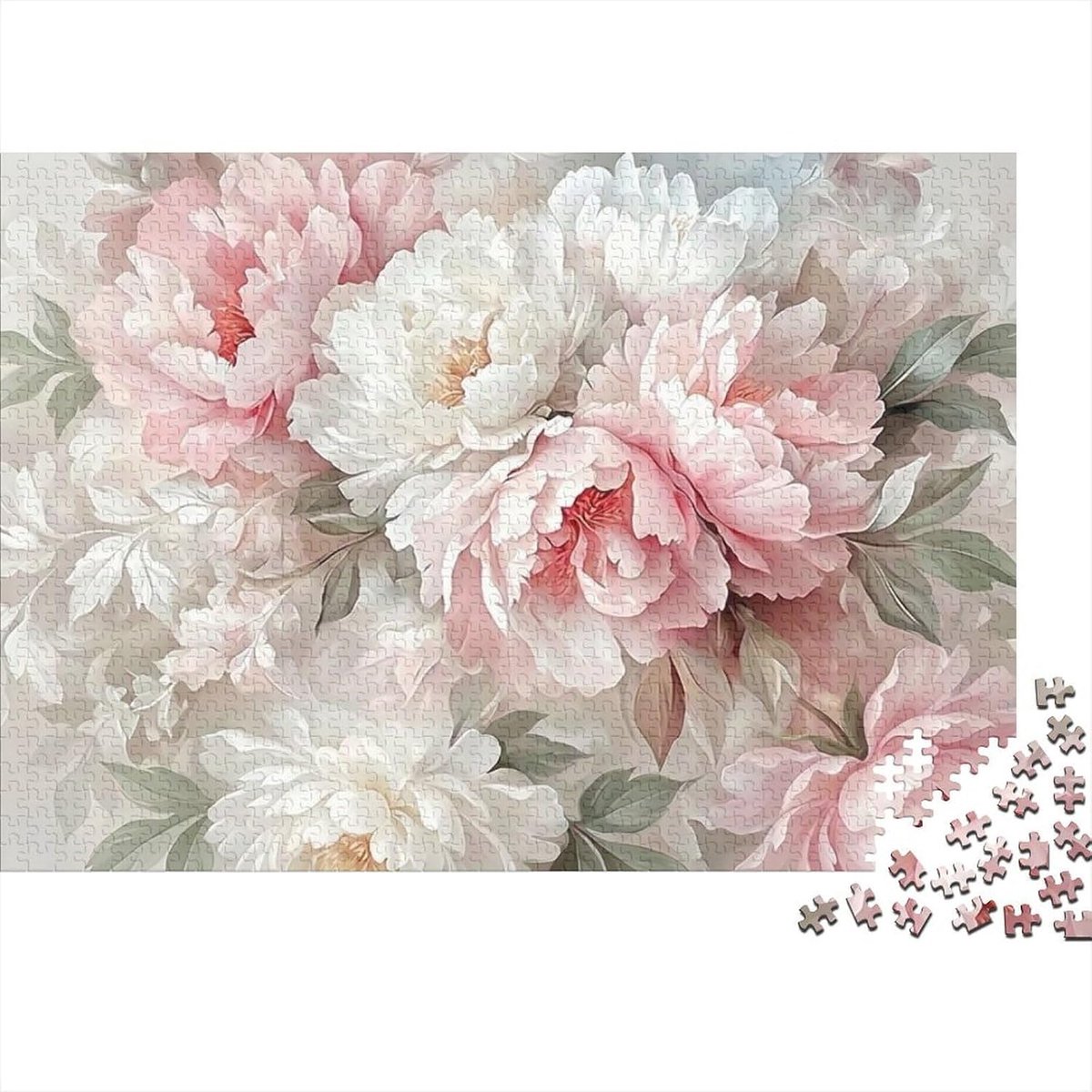 Bloemen Puzzel - Romantisch Patroon - Ontspanning Thuis - 1000 Stukjes - 52 x 38 cm - Roze