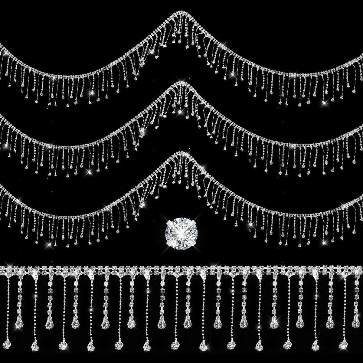 Dailygoods- Strass Lint Zilver - Strass Fringe - Kwastje - Diamant Kralen - Naaien Ambachten - 35,43 × 5,0 cm - Franje