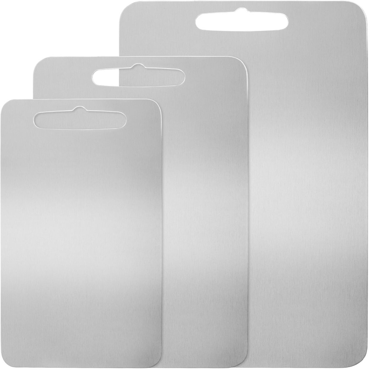 Dailygoods- Snijplank Set van 3 - Roestvrij Staal 304 - Titanium Snijplank - Vaatwasmachinebestendig - 25/29/34 cm - Comfortabele Greepopening - Keukenplank