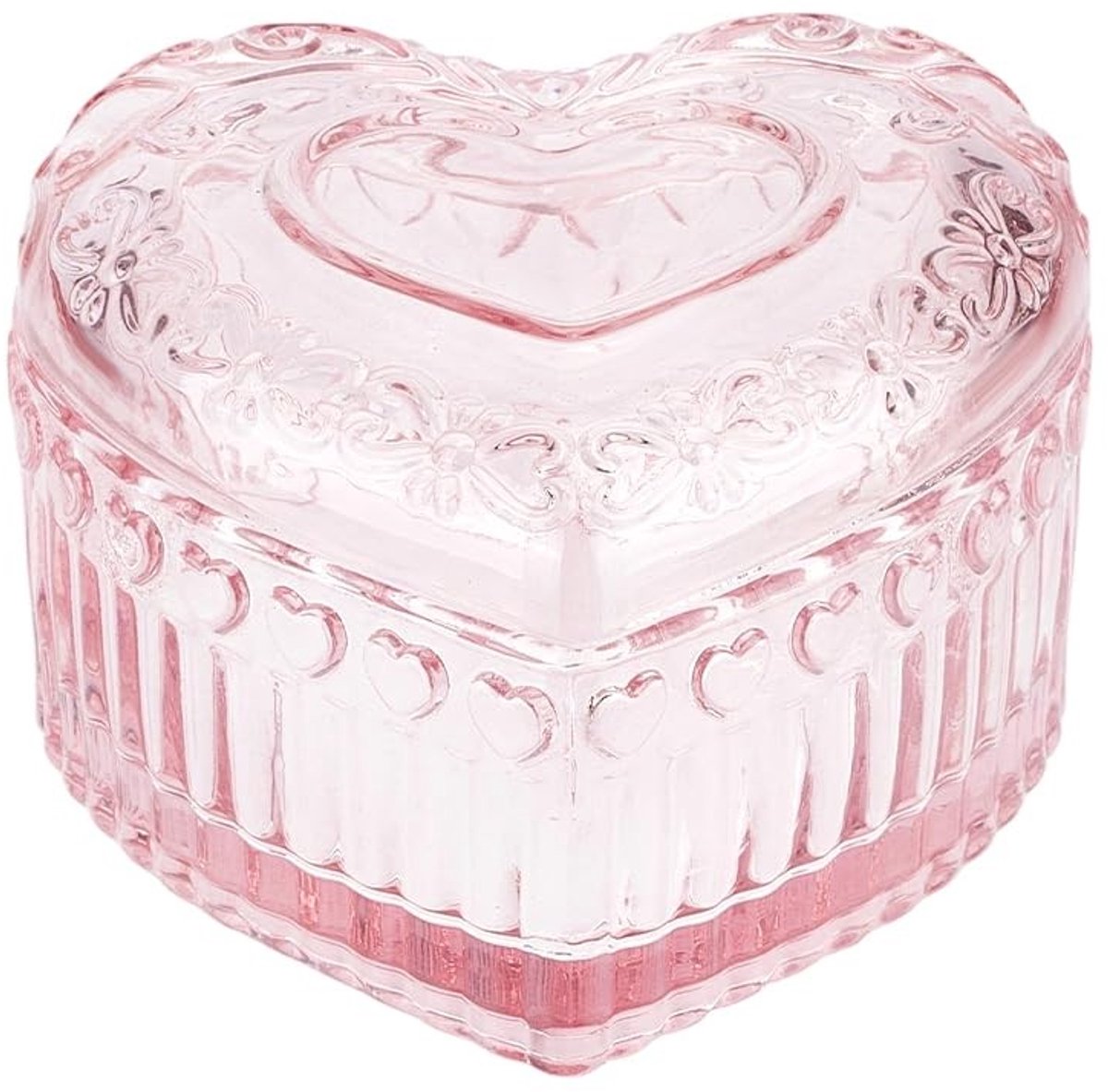 Dailygoods - Vintage Glazen Sieradendoosje - Romantische Roze Kristal Glas