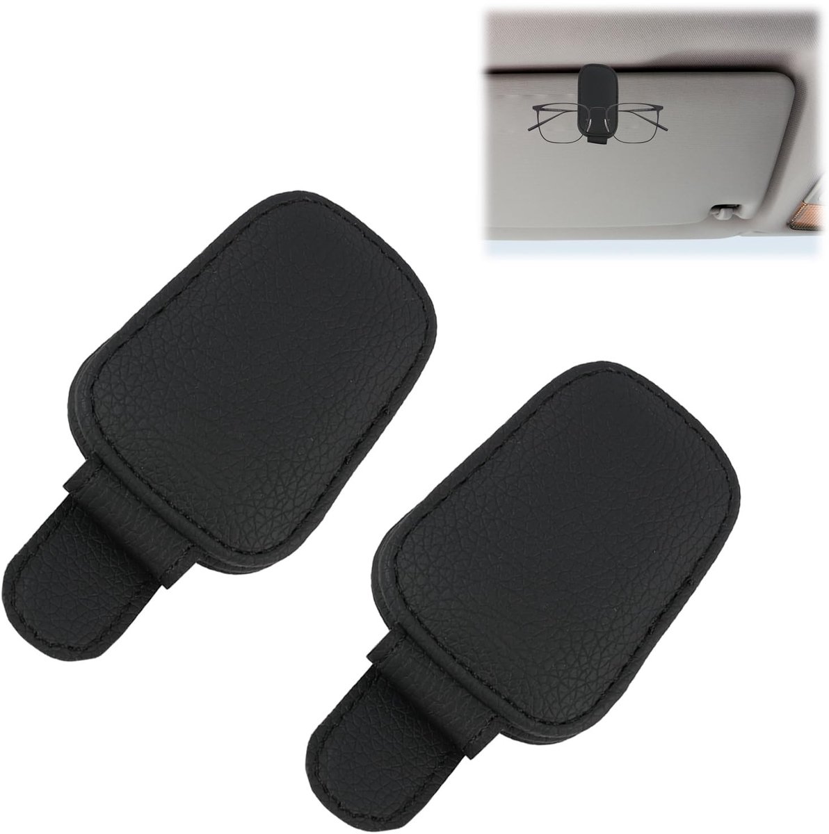 Dailygoods- Brillenhouder Magnetisch - Set van 2 - Zonnebrilhouder voor Auto - Leer - Elegant Design - Veilig Magneetsysteem