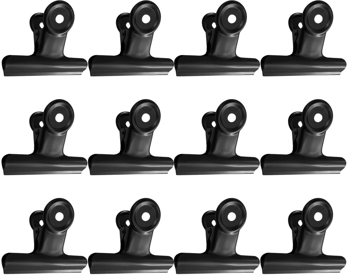 Dailygoods - 12-pack grote bindmiddel paperclips, metalen scharnier clip vijlklemmen voor ambachten, voedselzakken, tekentafel, foto thuis, keuken, kantoor (zwart)
