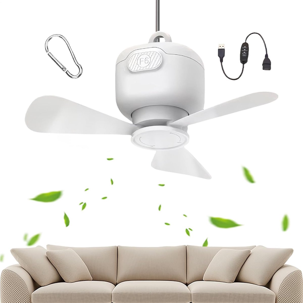 Draagbare Plafondventilator - Draadloze Ventilator - Ruimte Verkoeling - Met Afstandsbediening - 25x25x11.5 cm - Wit