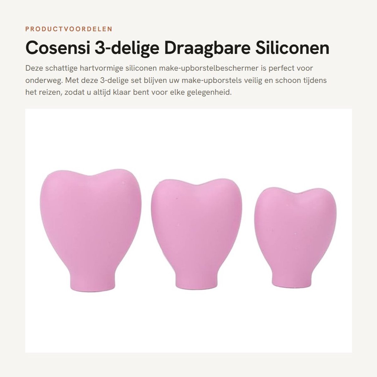 Dailygoods- Make-upborstelhoes Draagbaar - Siliconen Beschermkap - Hartvormig - Cosmetische Borstelbeschermer - 3-delige Set - Voor Dames en Meisjes - Borstelbescherming