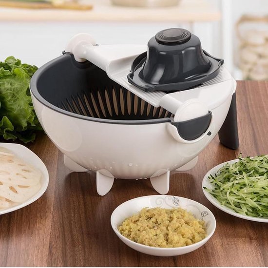 Groentenhakker - Keukenmachine - Maaltijden Bereiden - Ingebouwde Afvoermand - 22.6 cm - Grijs — afbeelding 3