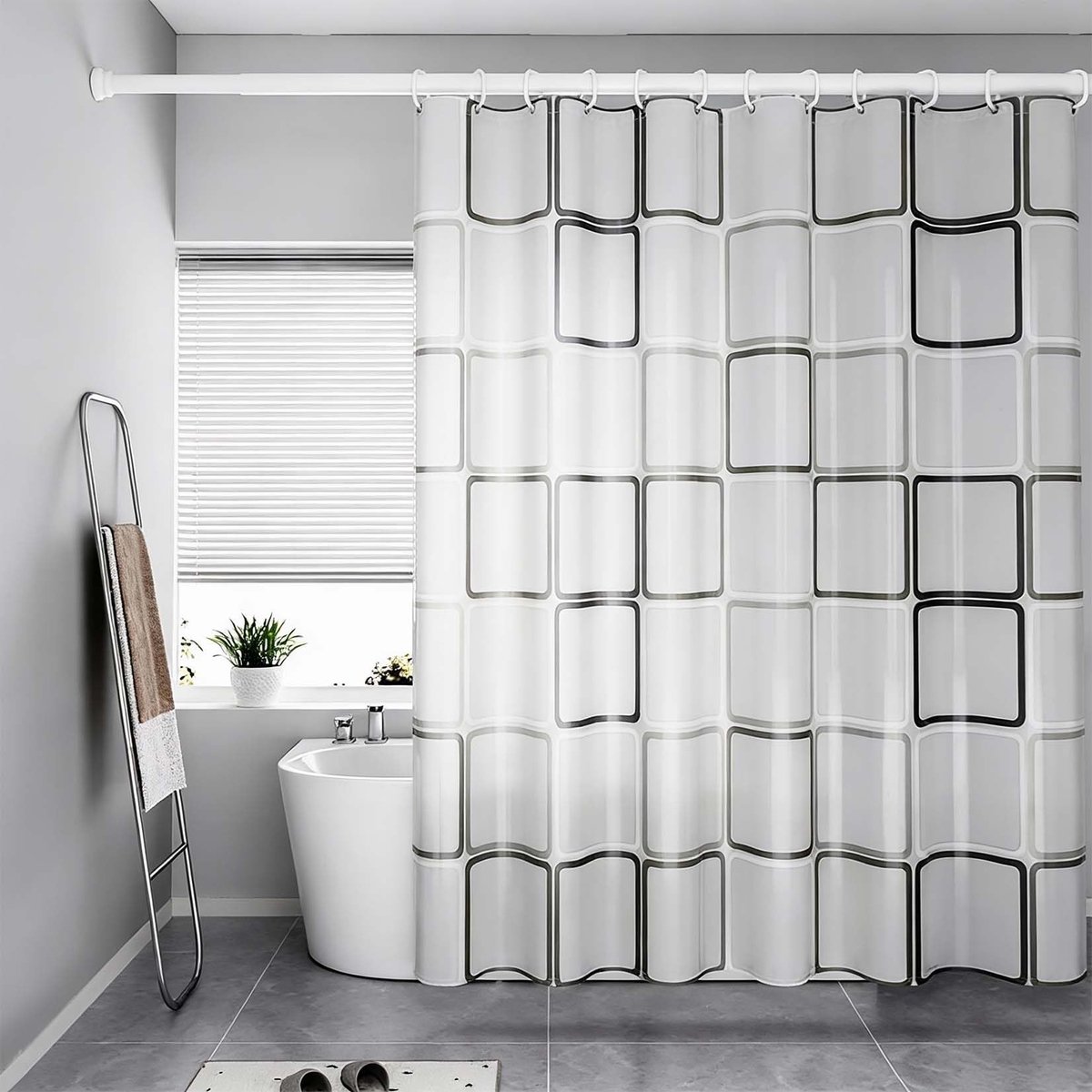 Dailygoods- Douchegordijn Waterdicht - Schimmelbestendig - Wasbaar - 180x180 cm - 12 Ringen - 100% Polyester - Ademend en Kreukvrij - Badkamer Gordijn