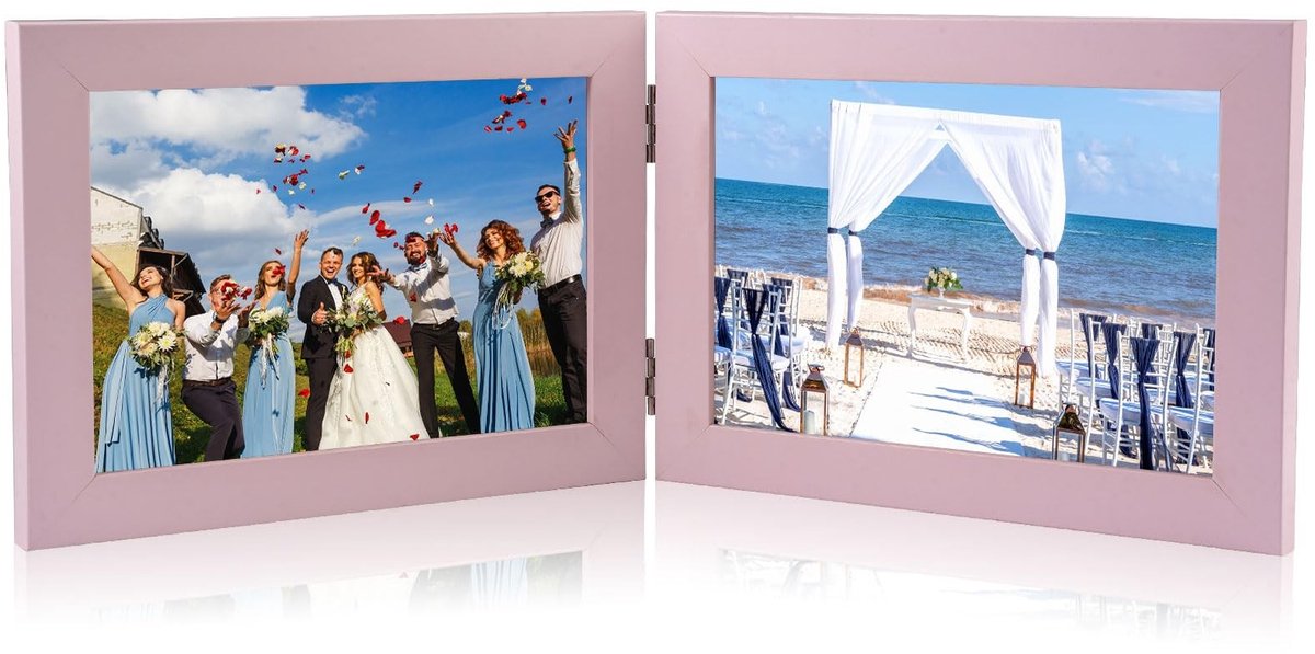 Dailygoods - Fotolijst dubbel inklapbaar, dubbele fotolijst, 10 x 15 cm, inklapbare fotolijst, dubbele fotolijst, 2 foto's