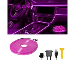 Neon Interieur Strip - LED Verlichting - Auto Decoratie - USB 5V Aansluiting - 5 Meter - Paars