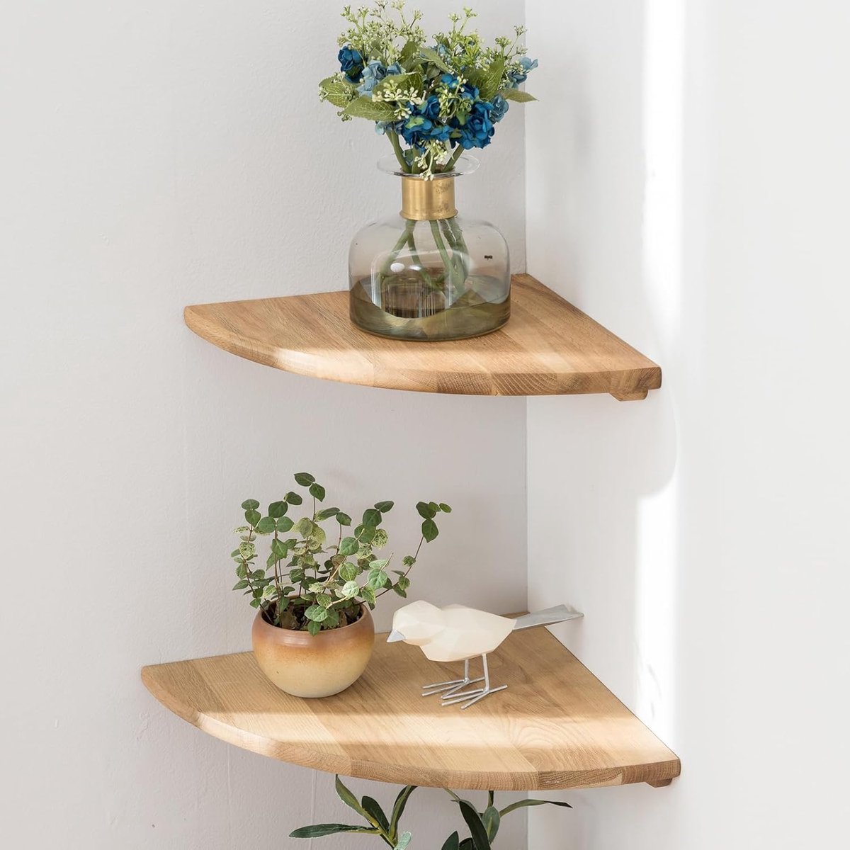 Hoekplank Set - Wandrek Hout - Opbergen Decoratie - Massief Eiken Hout - 18 cm - Natuurlijk Eiken