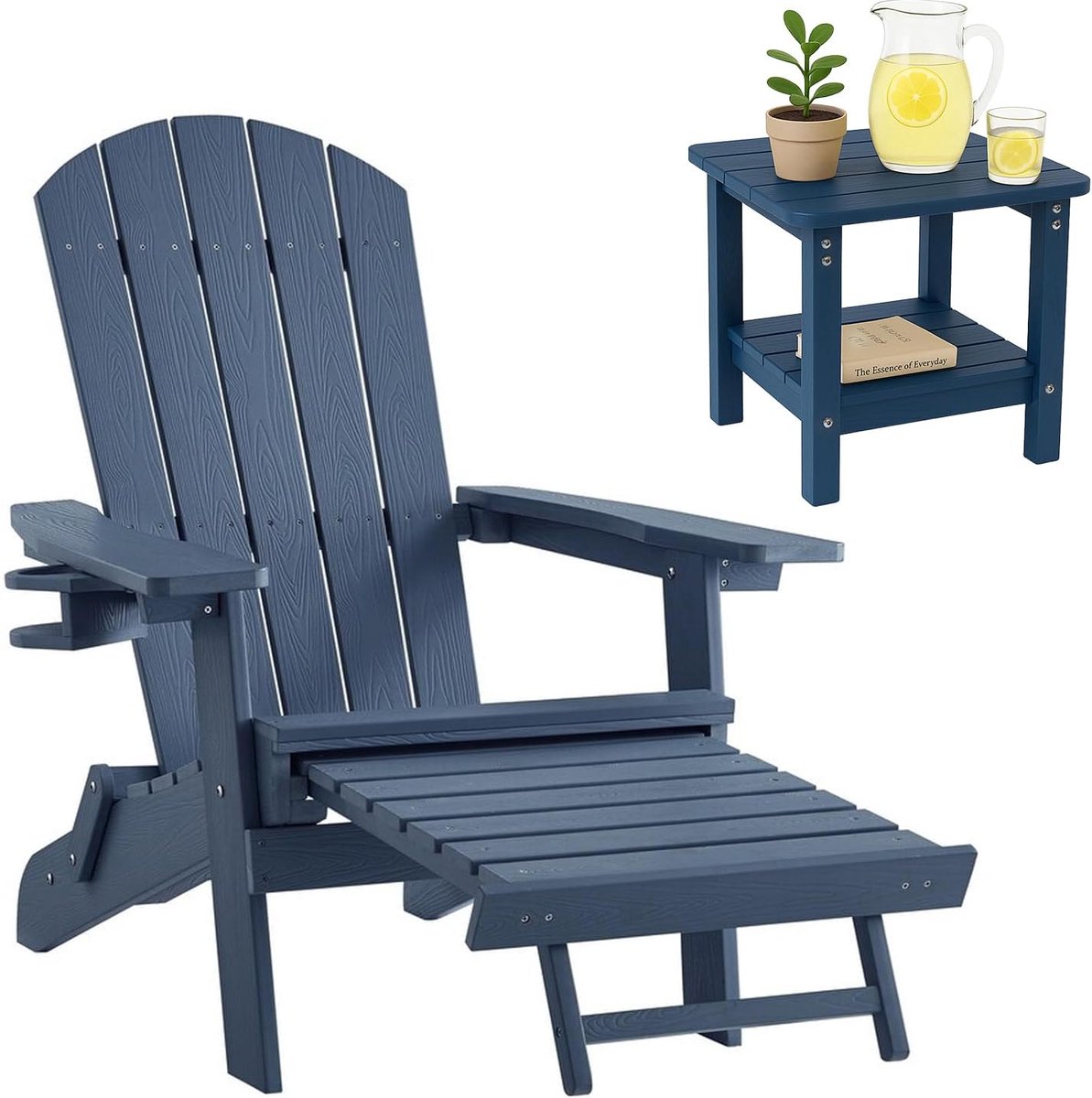 Lounge Stoel - Tuinstoel Relax - Buiten Ontspannen - Inklapbaar Voetenbankje - 80CM Diep - Blauw
