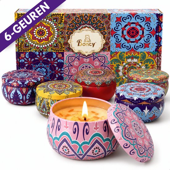 Boncy® Geurkaarsen Set - 6 Stuks Geur Kaarsen Geschenkset - Geurkaars Cadeaudoos Vrouwen - Kaars Cadeau voor Vrouw