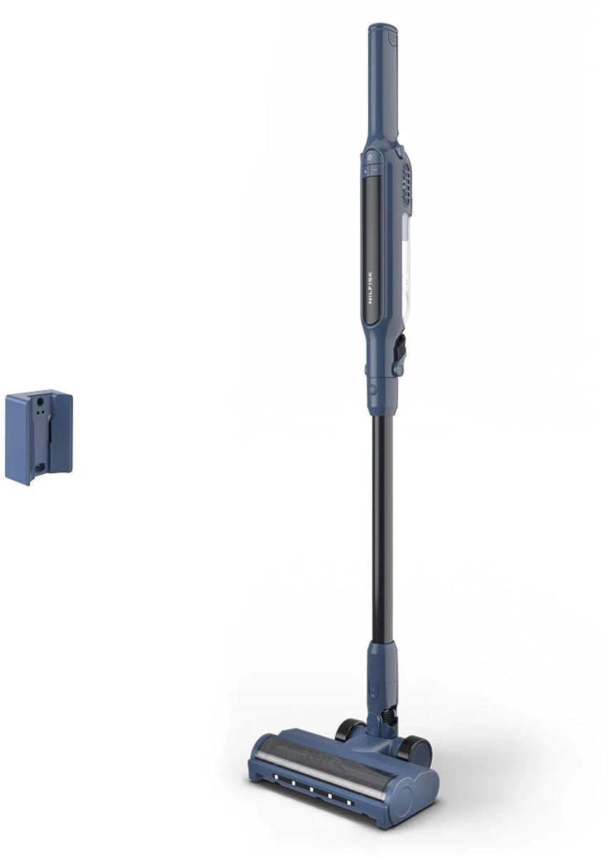 Nilfisk 128390179 steelstofzuiger & elektrische bezem 2-in-1-steelstofzuiger Batterij/Accu Droog EPA Zakloos 0,2 l 150 W Donkerblauw 2,2 Ah