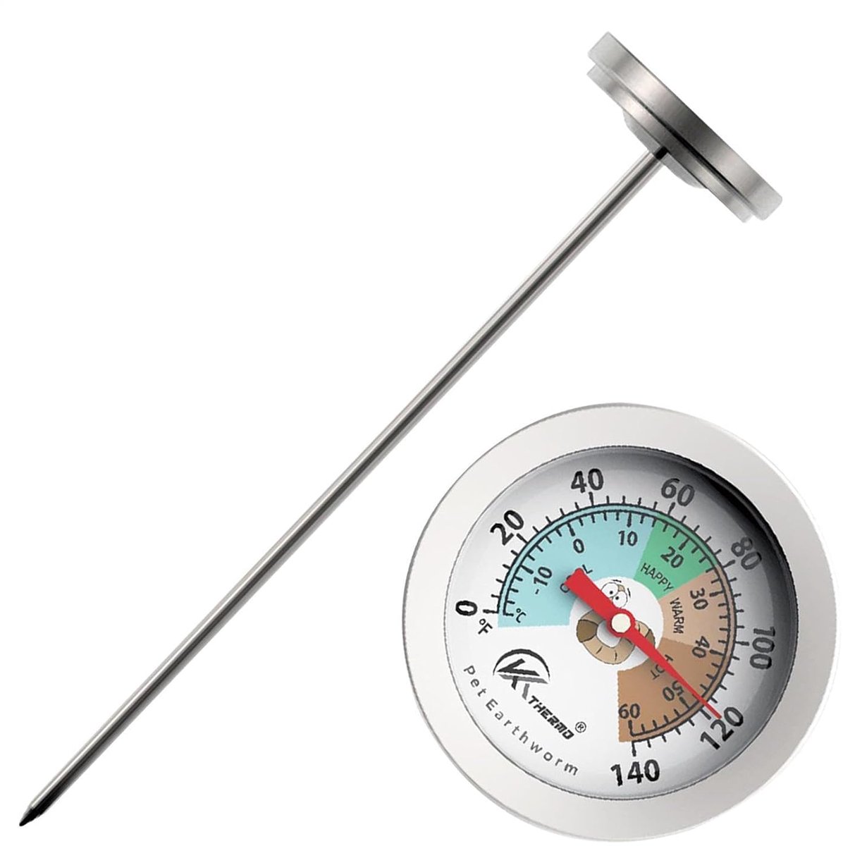 Bodemtemperatuurmeter - Tuinthermometer Grond - Compost Meten - Roestvrij Staal - 20 cm Diep - Zilver