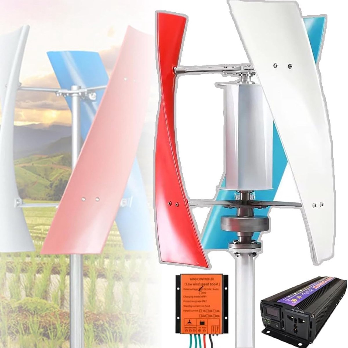 Verticale Windturbine - Energie Generator - Eigen Stroom - 360 Graden Windvang - 86 cm Hoog - Mix Kleuren