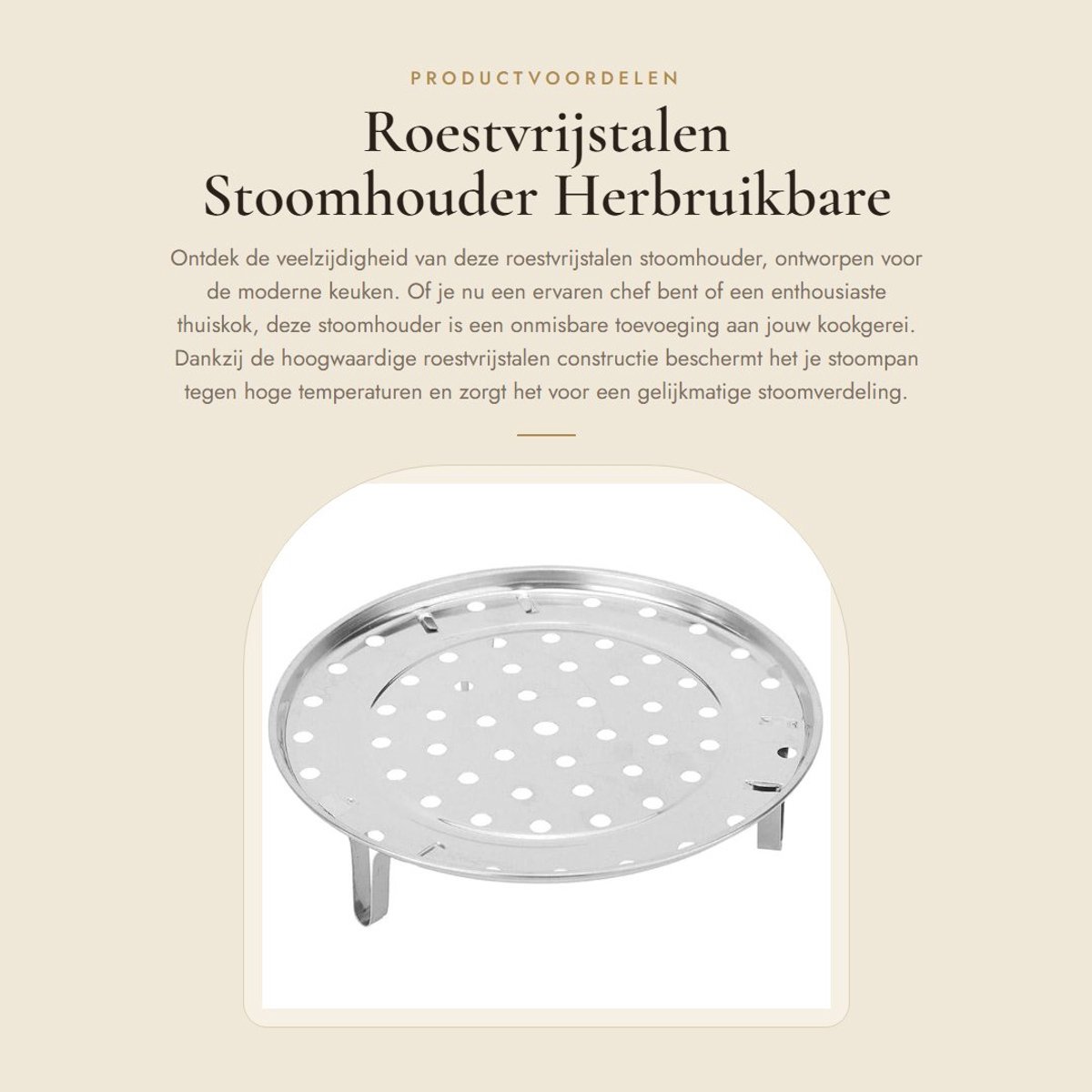 Byshayne- Stoomhouder Roestvrij Staal - Afneembare V-vormige Standaard - Duurzaam - Hoge Temperatuur Bescherming - Glad Oppervlak - 20 cm - Stoomkookaccessoire