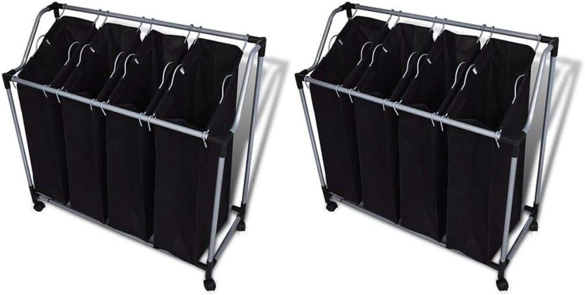 Wasmand 2 stuks Waszakken Wasruimte organiseren Met wielen en handgrepen Tot 20 kg Zwart en grijs