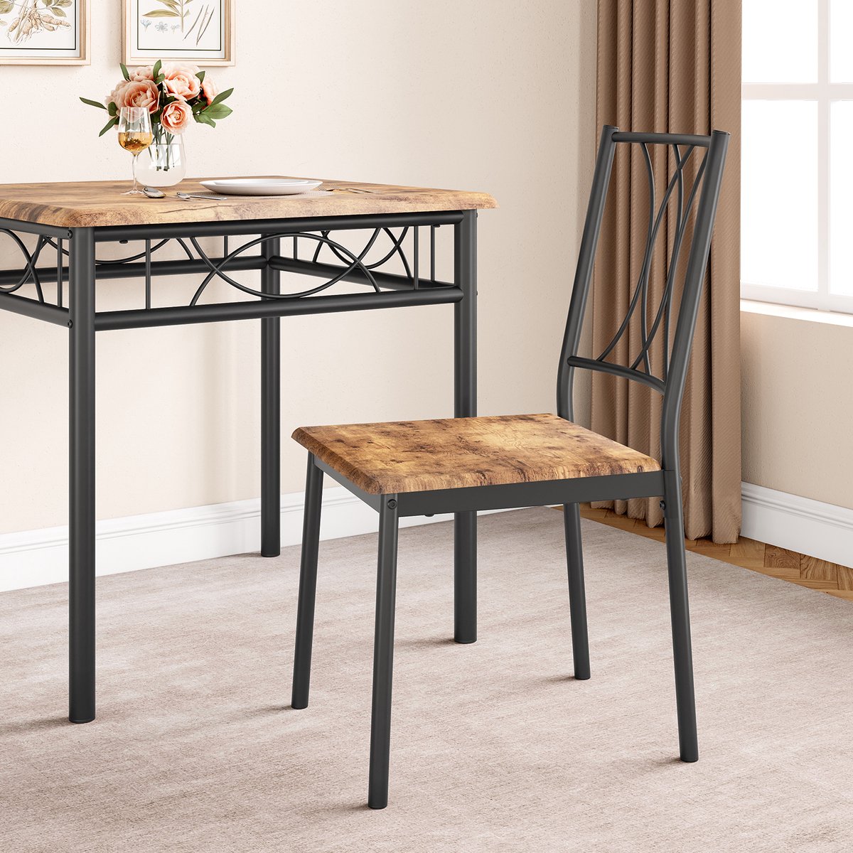 Eettafel Set - 74x74x76cm - Vierkante Tafel met 2 MDF-Stoelen - Voor 2 Personen - Geschikt voor Woonkamer Eetkamer of Appartement - Bruin – foto 5