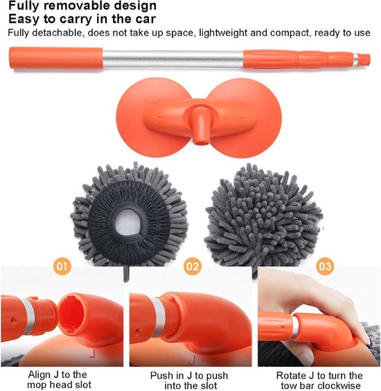 Autowasborstel Lange Steel - Auto Poetsborstel - Voertuig Reinigen - 360 Zwenkbare Kop - 80-135 cm - Zwart — afbeelding 5