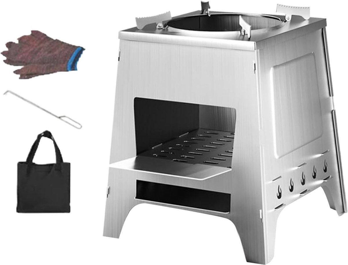 Houtkachel - Draagbare koker - Outdoor koken - Afneembare brander - 30 x 23 cm - Zwart